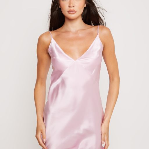 Katy Silk Satin Slip Dress, Slip Chemise Pink